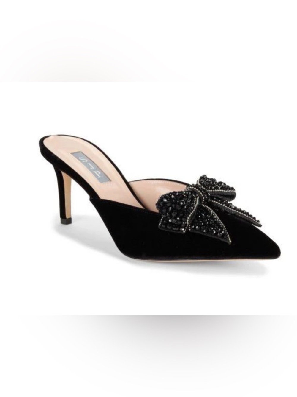 New Sarah Jessica Parker Satin Black Rhinestone Bow Mule Heels